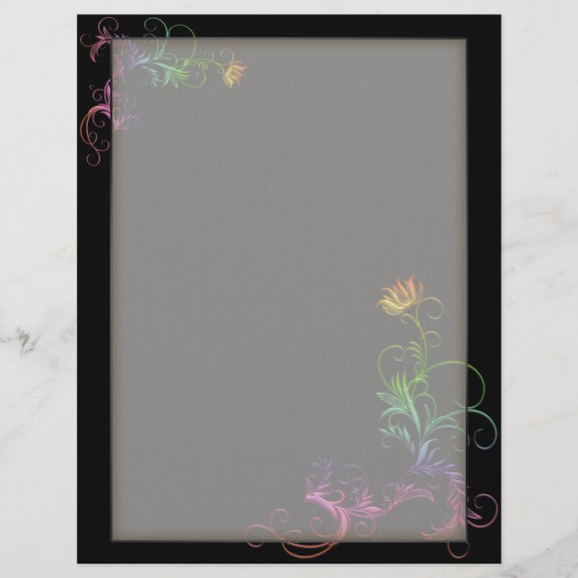 Optional Line Letterhead Rainbow Florals on Black (Front)