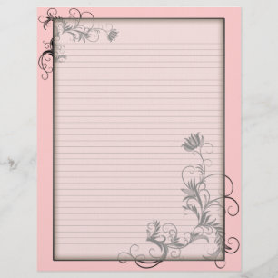 Optional Lines Letterhead with Floral Frames Pink
