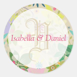 Optional Text Colours To Customise Monogram Sticke Classic Round Sticker