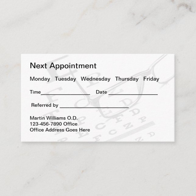 Optometrist Eye Doctor Appointment Business Cards (Front)