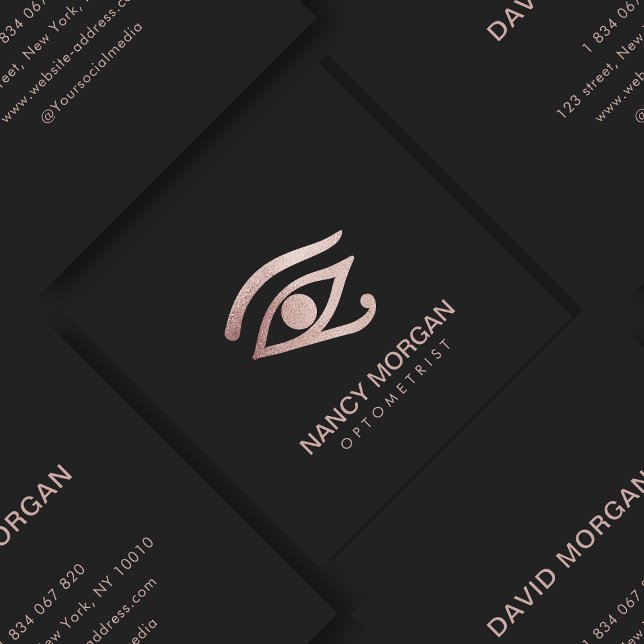 Optometrist Eye Logo Rose Gold Glitter  Square Business Card (Creator Uploaded)