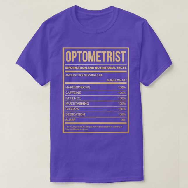 Optometrist Funny Optometry Nutrition Label in Gol T-Shirt (Design Front)