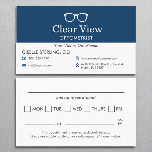 Optometrist Office Appointment Reminder Navy Blue Business Card