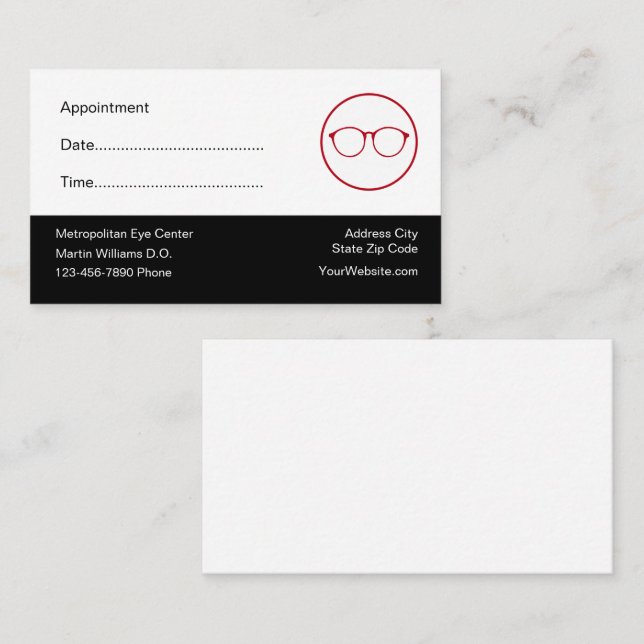 Optometrist Patient Appointment Business Cards (Front/Back)
