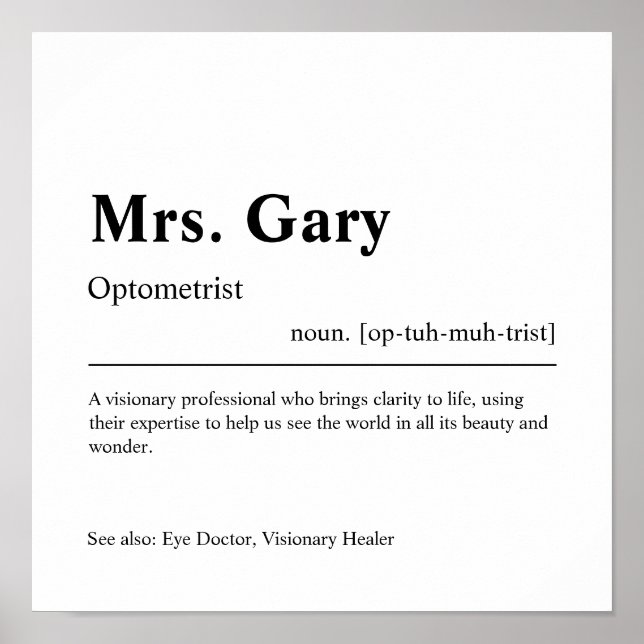 Optometrist Personalised Gift Poster (Front)