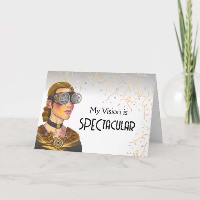 Optometrist Thank You with Steampunk Lady Goggles Card (Front)