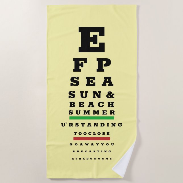 Optometrist's funny eye test Snellen chart Beach Towel (Front)
