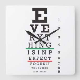 Optometry Eye Chart Square Wall Clock