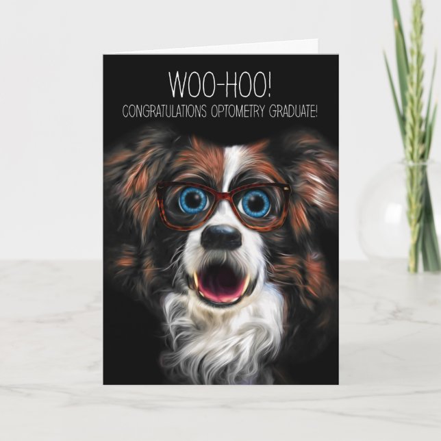 Optometry Graduate with Funny Dog in Eyeglasses Card (Front)