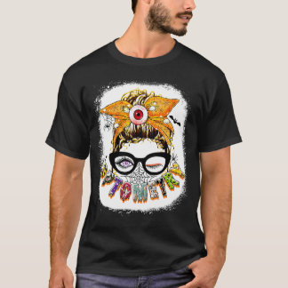 Optometry Messy Bun Glasses Halloween Bleached T-Shirt