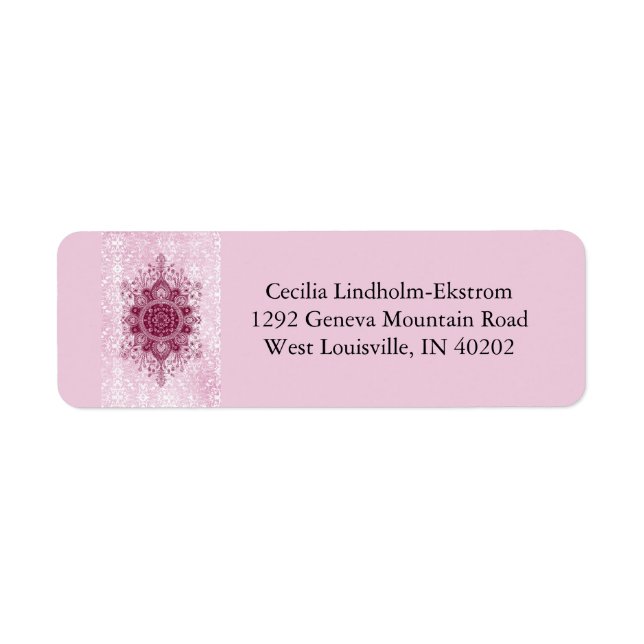 OPULENCE DAMASK: SNOWY PINK FROST RETURN ADDRESS LABEL (Front)