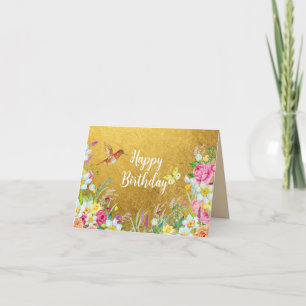 Opulence Gold Floral Hummingbird Thank You Card