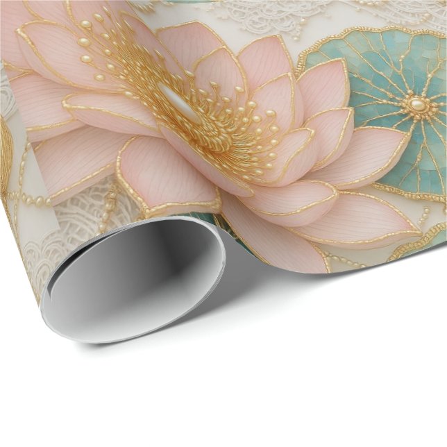 Opulence Pink & Green Floral Wrapping Paper (Roll Corner)