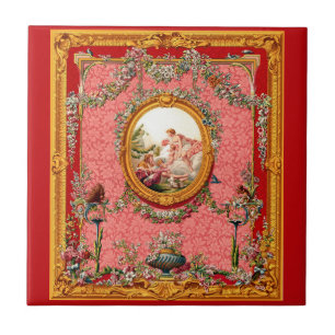 opulent 18th century baroque print happy family ceramic tile