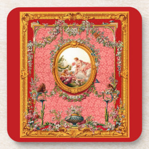 opulent 18th century baroque print happy family coaster