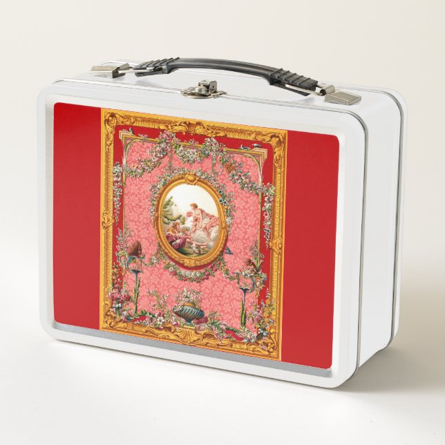 opulent 18th century baroque print happy family metal lunch box (Front)