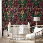 Opulent Art Deco Peacock Feather Wallpaper<br><div class="desc">Transform your walls with the opulence of this Art Deco-inspired wallpaper featuring metallic peacock feathers. The streamlined feather patterns,  accented in gold against deep navy or black,  exude luxury and sophistication,  making it ideal for glamourous interiors with a touch of vintage allure.</div>