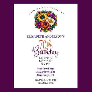 Opulent Autumn Flower Bouquet 70th Birthday Invitation