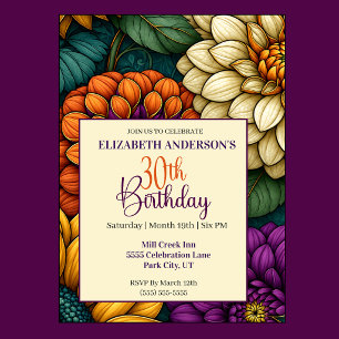 Opulent Autumn Flowers 30th Birthday Invitation