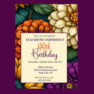 Opulent Autumn Flowers 99th Birthday Invitation