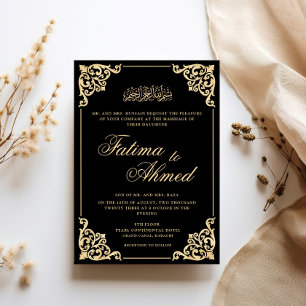 Opulent Baroque Frame Gold Black Muslim Wedding Invitation