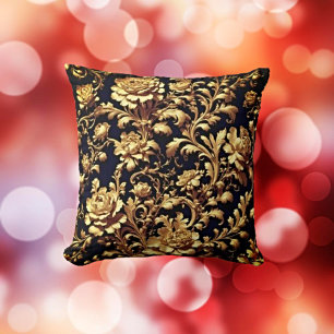 Opulent Black and Gold Floral Baroque Cushion