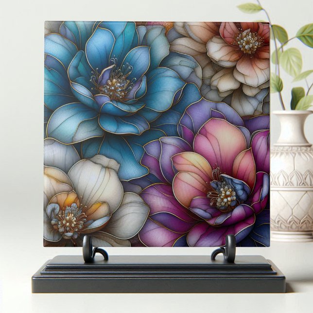 Opulent Blossoms with Shimmering Gold Accents Ceramic Tile (Creator Uploaded)