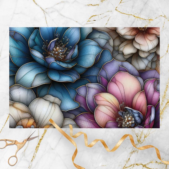Opulent Blossoms with Shimmering Gold Outlines Tissue Paper (Creator Uploaded)