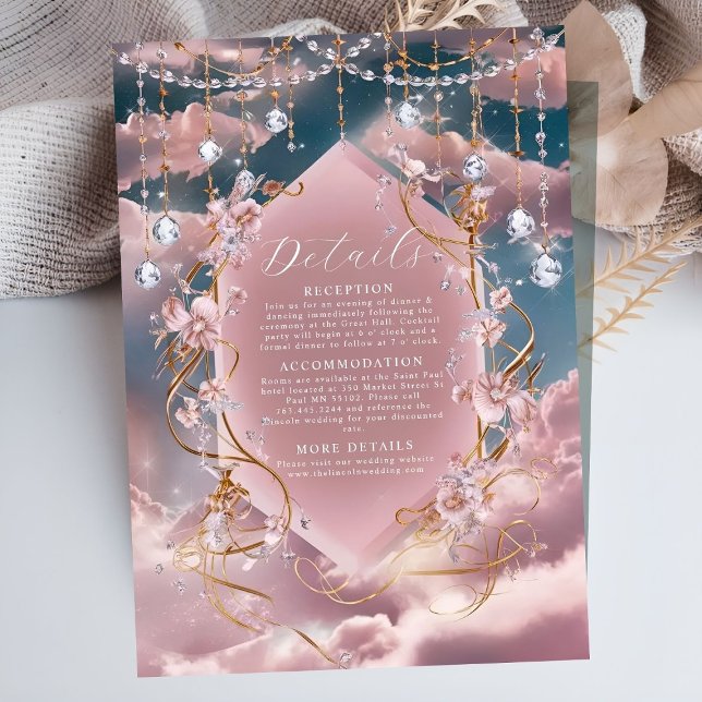 Opulent Blue Pink Clouds Calligraphy Wedding Enclosure Card (Creator Uploaded)