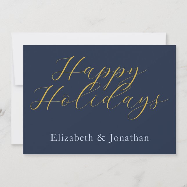 Opulent Blue Script Holiday Card (Front)