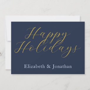 Opulent Blue Script Holiday Card