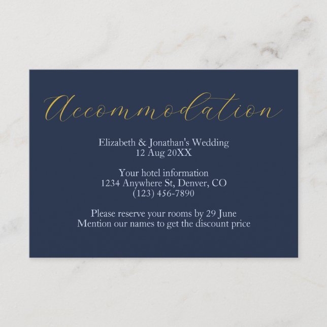 Opulent Blue Wedding Accommodation Enclosure Card (Front)