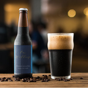 Opulent Blue Wedding Beer Bottle Label