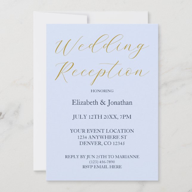 Opulent Blue Wedding Reception Invitation (Front)