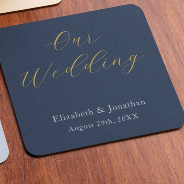 Opulent Blue Wedding Square Paper Coaster (Creator Uploaded)