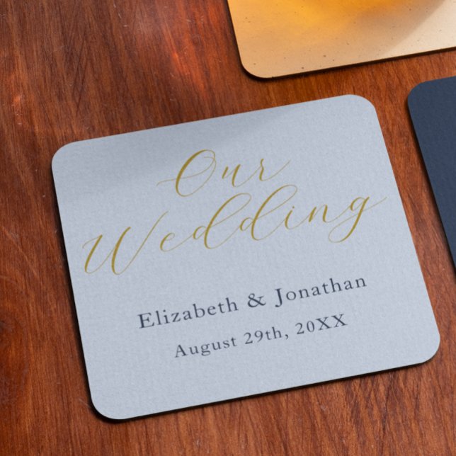 Opulent Blue Wedding Square Paper Coaster (Creator Uploaded)