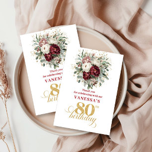 Opulent Blush Burgundy 80th Birthday Thank You Card