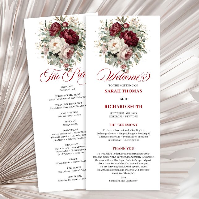 Opulent Blush Burgundy Floral Wedding Program (Opulent Blush Burgundy Floral Wedding Program)