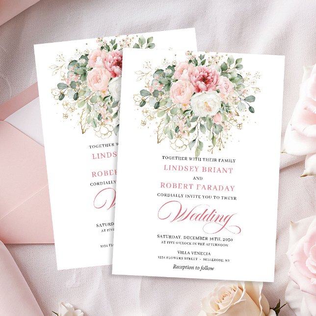 Opulent Blush Floral Gold Wedding Invitation (Opulent Blush Floral Gold Wedding Invitation)