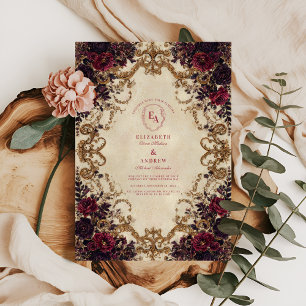 Opulent Burgundy Peony Wedding Invitation