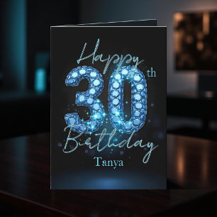 Opulent Chic Sapphire Blue and Black 30th Birthday Card