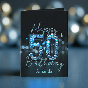Opulent Chic Sapphire Blue and Black 50th Birthday Card