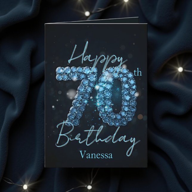 Opulent Chic Sapphire Blue and Black 70th Birthday Card (Creator Uploaded)