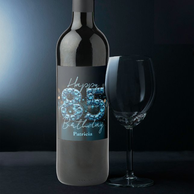 Opulent Chic Sapphire Blue and Black 85th Birthday Wine Label (Creator Uploaded)