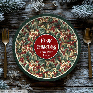 Opulent Christmas holly berries greenery muted Paper Plate