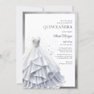 Opulent elegant silver dress glamour Quinceañera Invitation