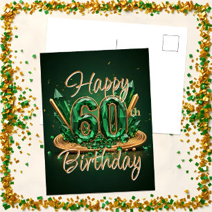 Opulent Emerald Green and Gold 60th Birthday Postcard