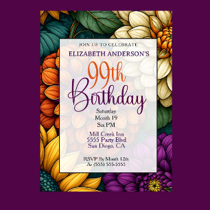 Opulent Fall Floral 99th Birthday Invitation