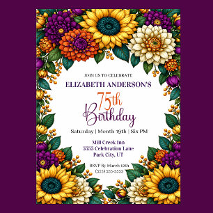 Opulent Fall Flower 75th Birthday Invitation