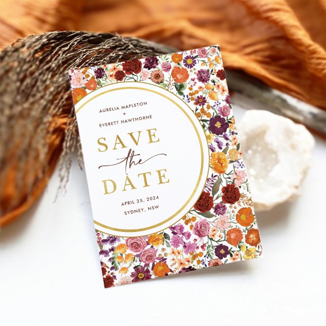 Opulent Fall Wildflowers Wedding Save the Date Announcement Postcard (Creator Uploaded)